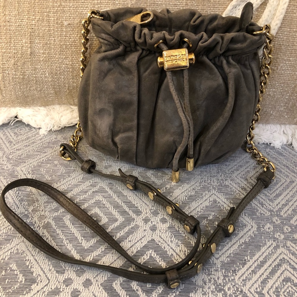 Badgley Mischka 'Little Melanie' Leather Crossbody Gray Leather